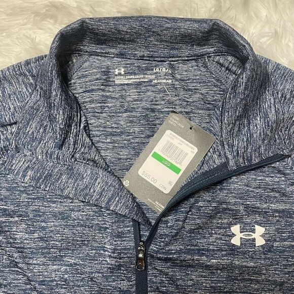 Under Armour Loose HeatGear Size Large Blue Heather 1/2 Zip Long Sleeve Top - Picture 3 of 9